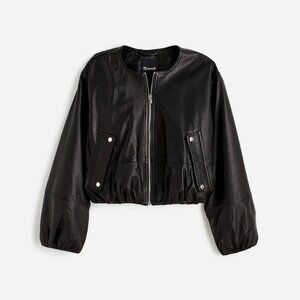 NWT Madewell Women's Lamb Skin Leather Bubble-Sleeve Jacket True Black Size L